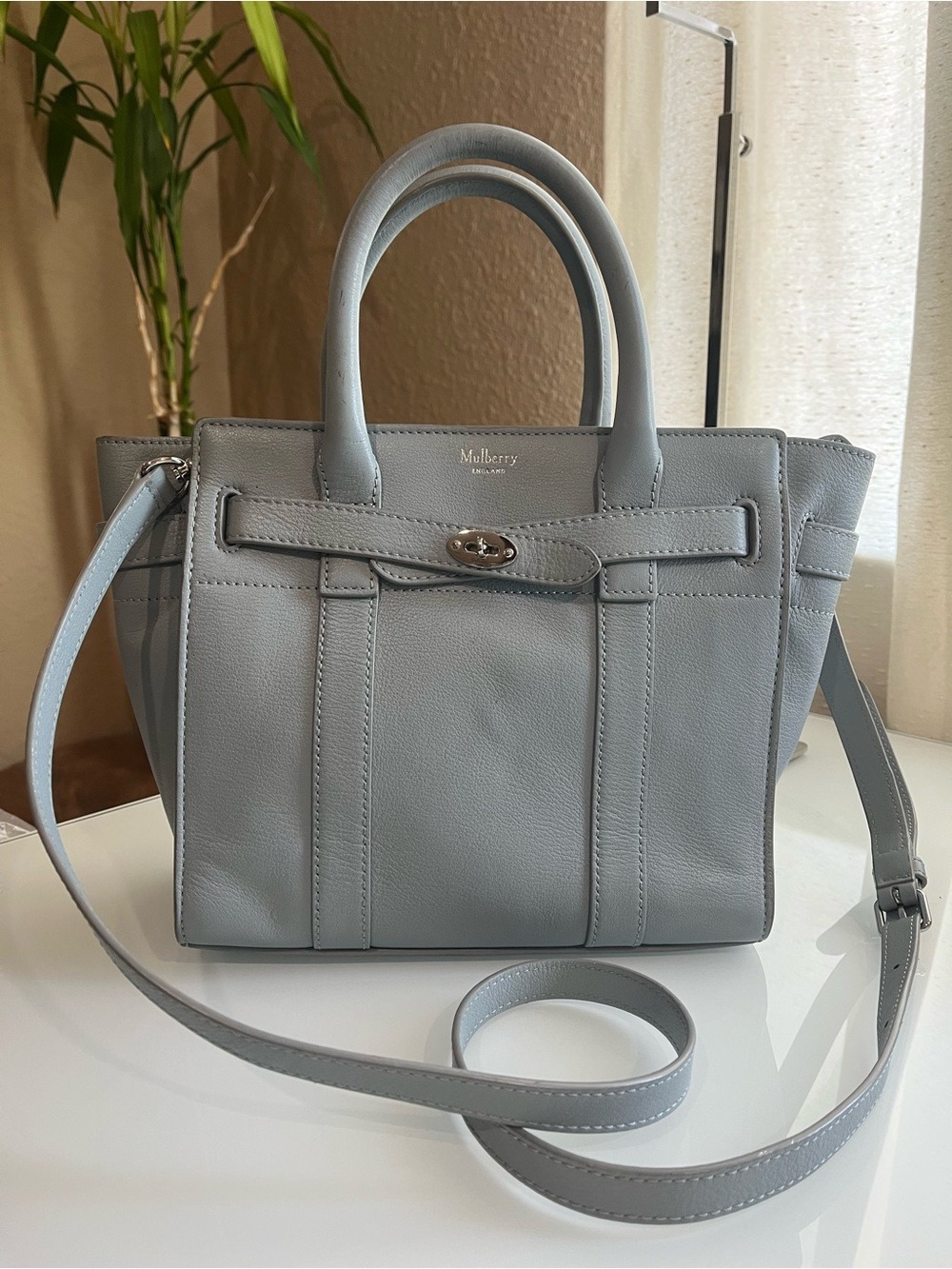 MULBERRY SMALL BELTED BAYSWATER CLOUD BLUE CROSSBODY SATCHEL